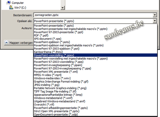 Opslaan als ppsx